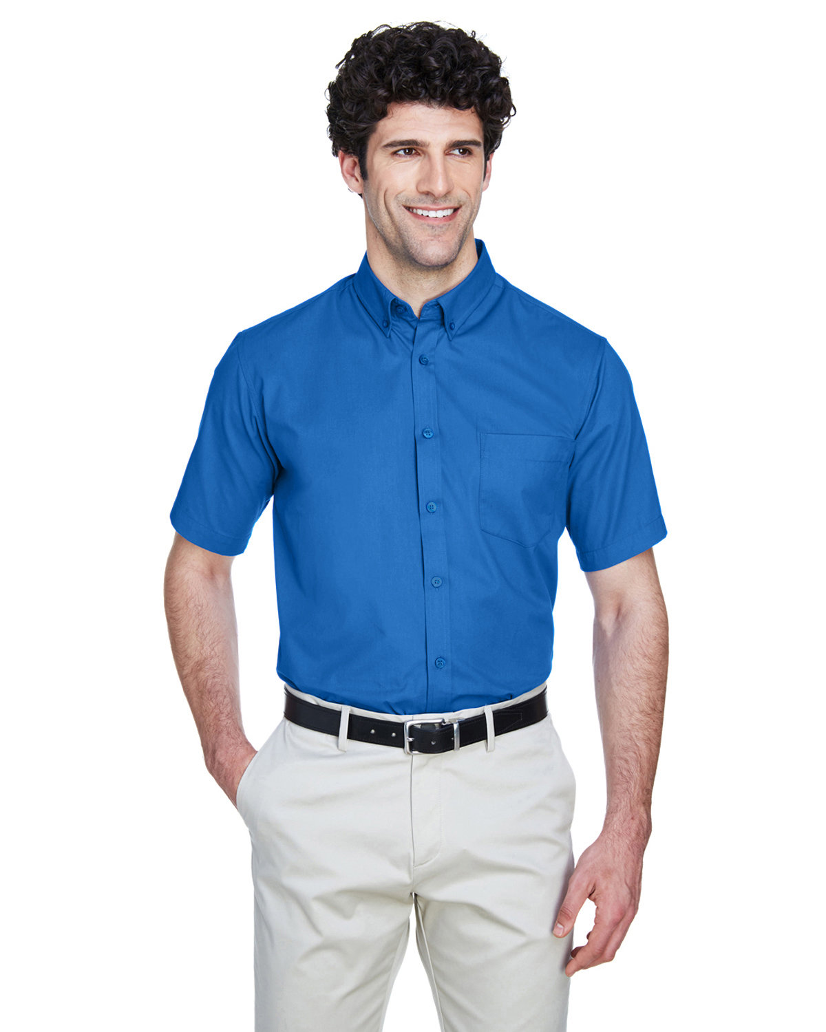 Habit Men's XL Short Sleeve Ensign Blue Button Down Collar 30+ SF Shirt  TS1283
