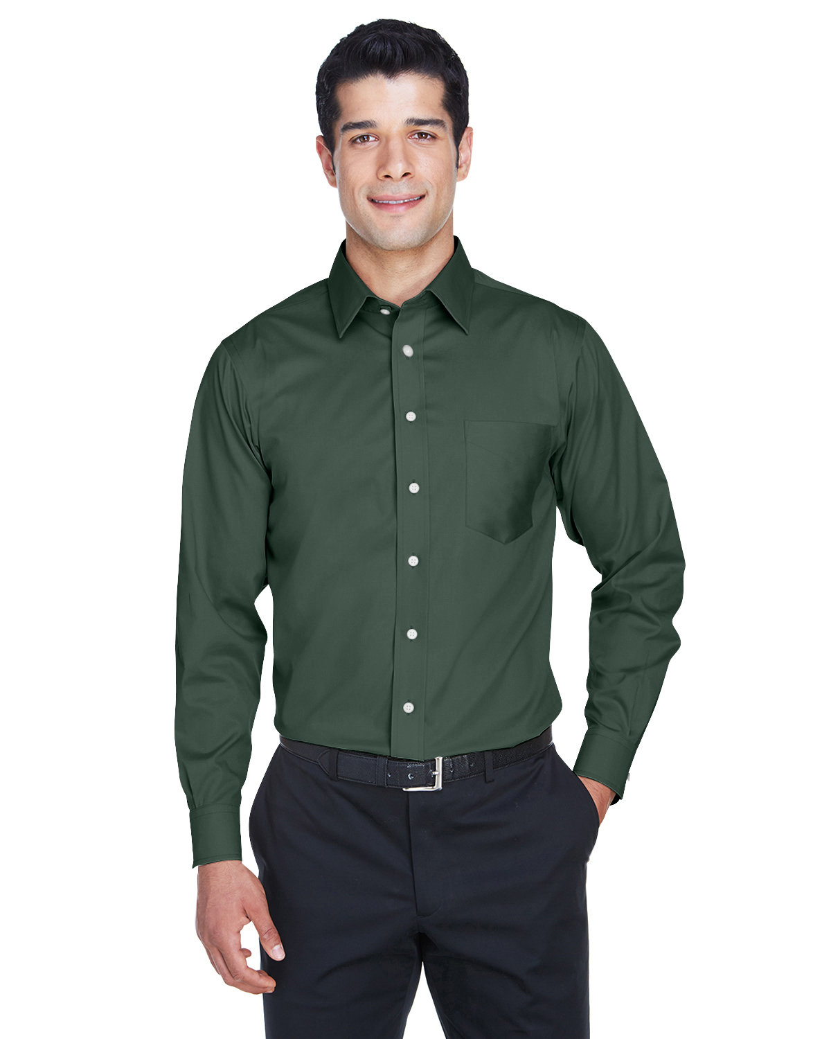 42 Inch Regular Wear Dark Green Polyester Printed Pant Shirt Combo