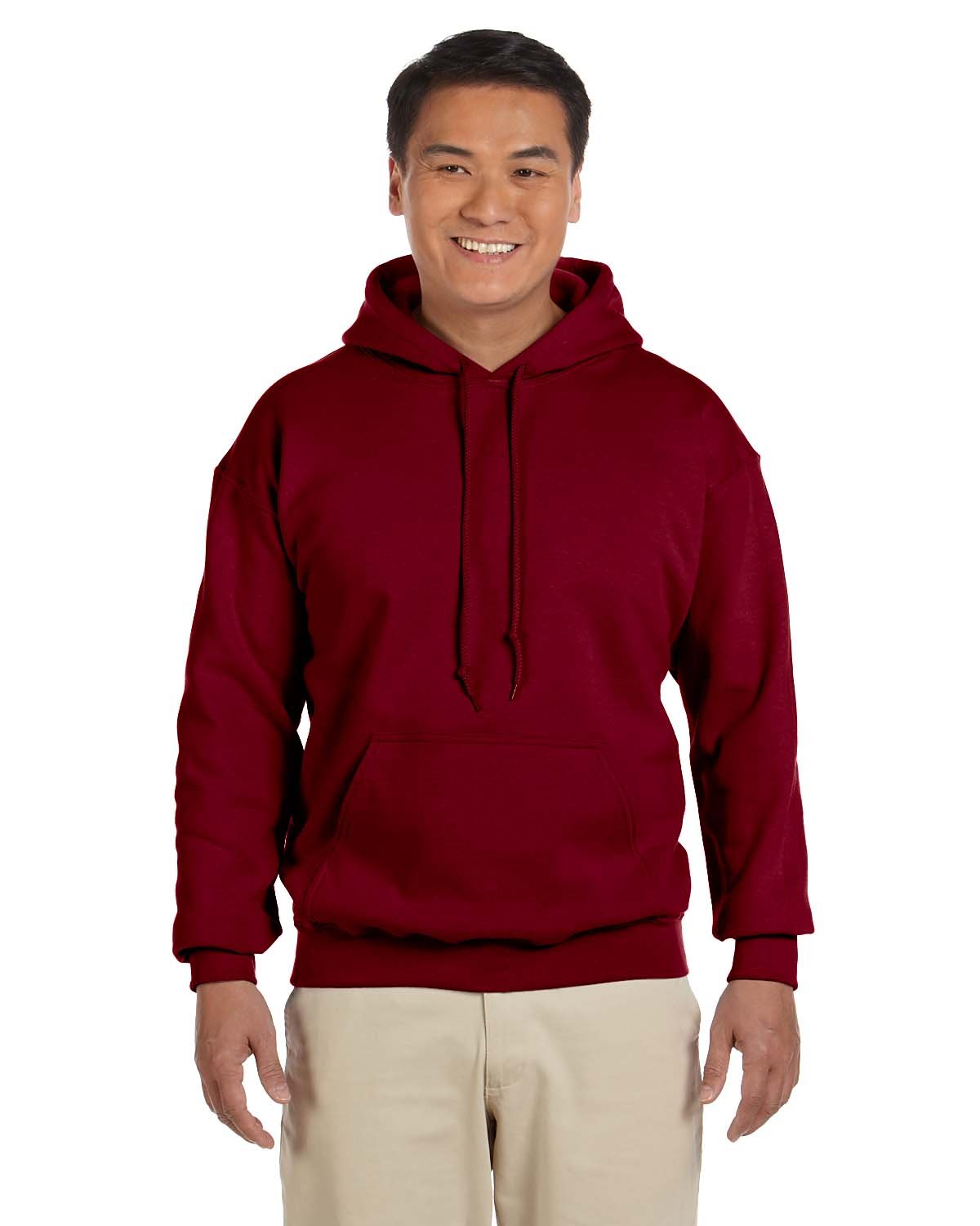 Gildan Men's Rib Knit Pouch Pocket Hooded Sweatshirt, Red, Large at   Men's Clothing store