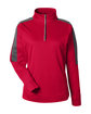 Core365 Ladies' Market Snag Protect Mesh Colorblock Quarter-Zip CLASSC RED/ CRBN OFFront